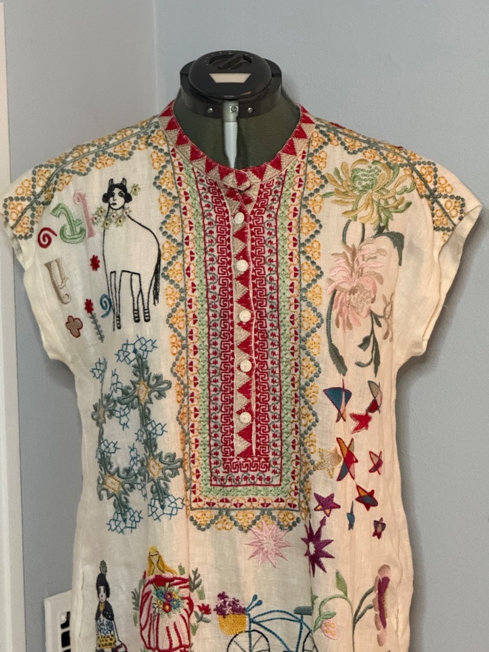 Johnny Was Mishti Tunic Dress Small White Ramie Embroidered Boho - Picture 2 of 8